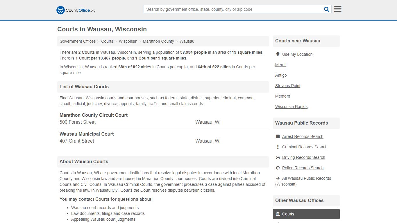 Courts - Wausau, WI (Court Records & Calendars)