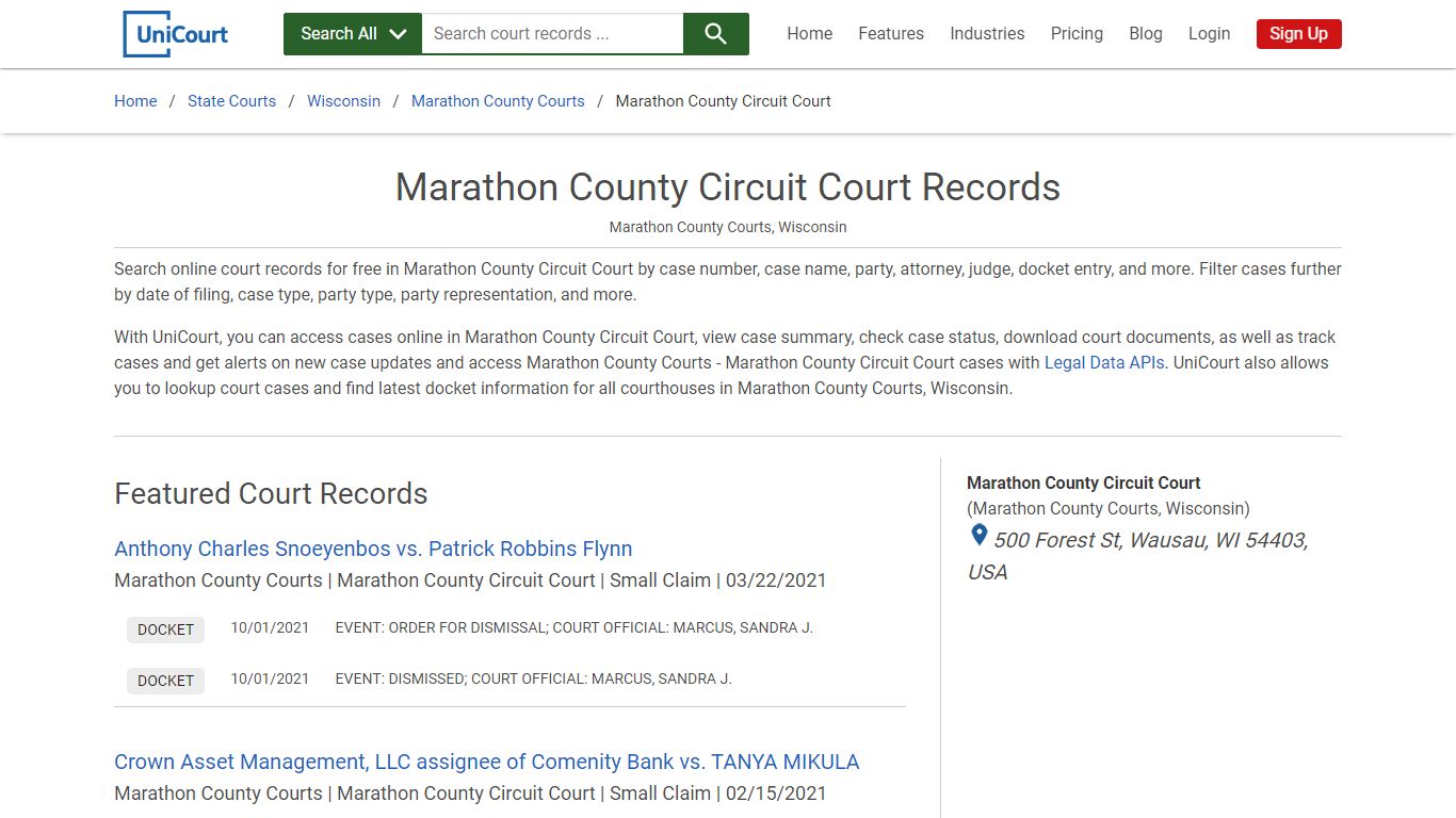 Marathon County Circuit Court Records | Marathon | UniCourt